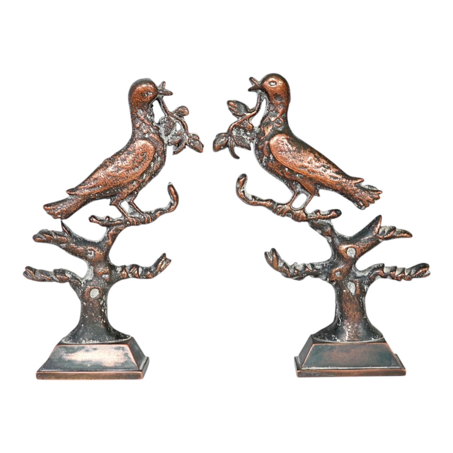 A pair of Victorian cast bronze bookends, formed as doves of peace, 17cm high. Condition - fair to good.